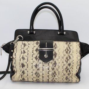 Milly Makene Black and Cream Leather Snakeskin Crossbody Tote Handbag